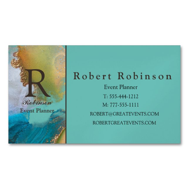 Professional Custom Green Light Teal Blue Marble Business Card Magnet (Front)