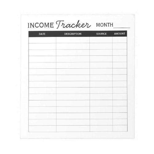 Professional custom income tracker for business notepad