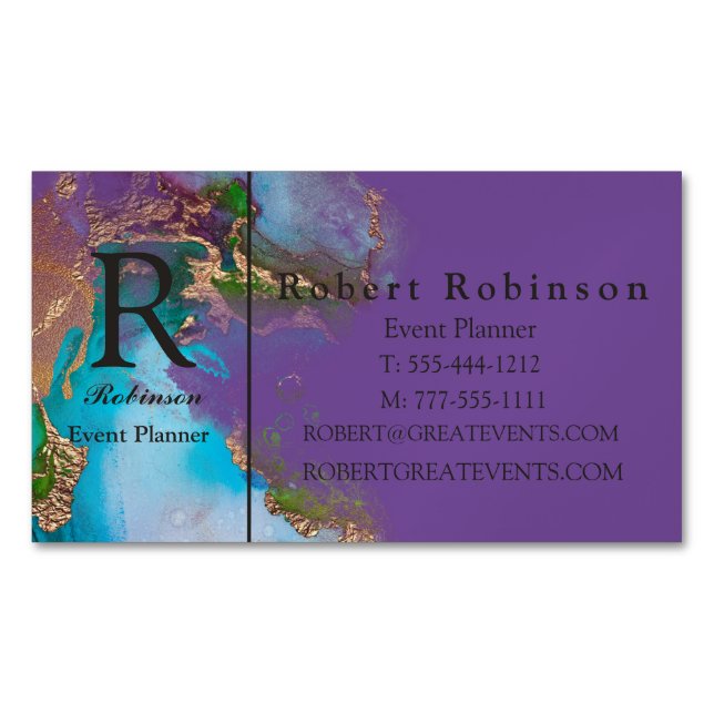 Professional Custom Light Purple Blue Green Gold Business Card Magnet (Front)