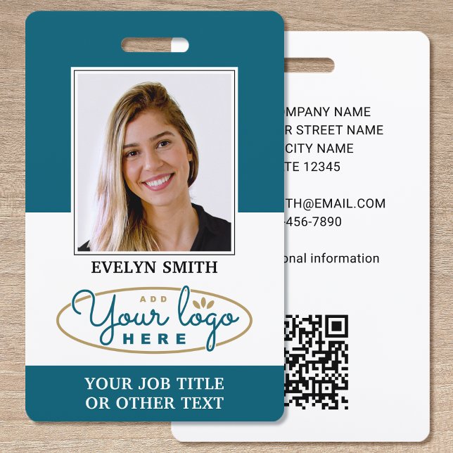 Professional Custom Logo Photo ID Security Teal Badge (Creator Uploaded)