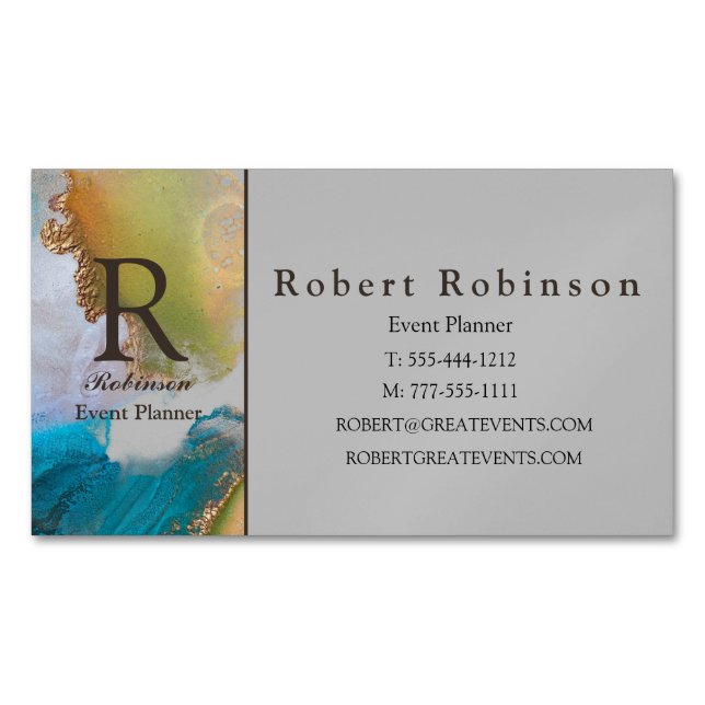 Professional Custom Marble Green Light Gray Blue Business Card Magnet (Front)