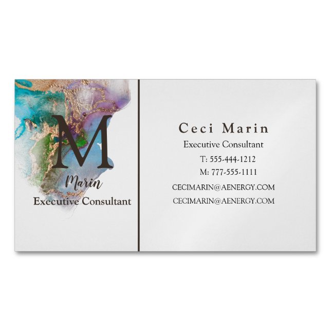 Professional Custom Monogram Marble Business Business Card Magnet (Front)