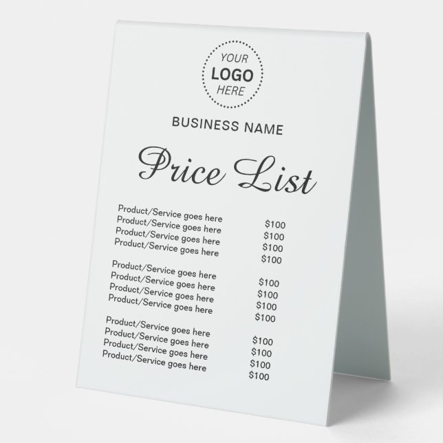 Professional Custom Name Logo Services Price List Table Tent (Front)