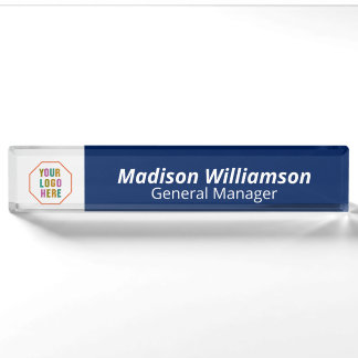 Professional Custom Name Plate with Logo,Navy Blue