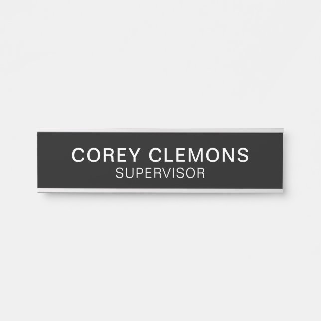 Professional Custom Name Title Black White Office Door Sign (Front)