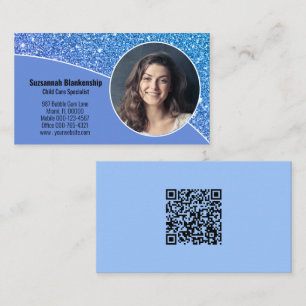 Professional Custom Photo Blue QR Code on Back Business Card