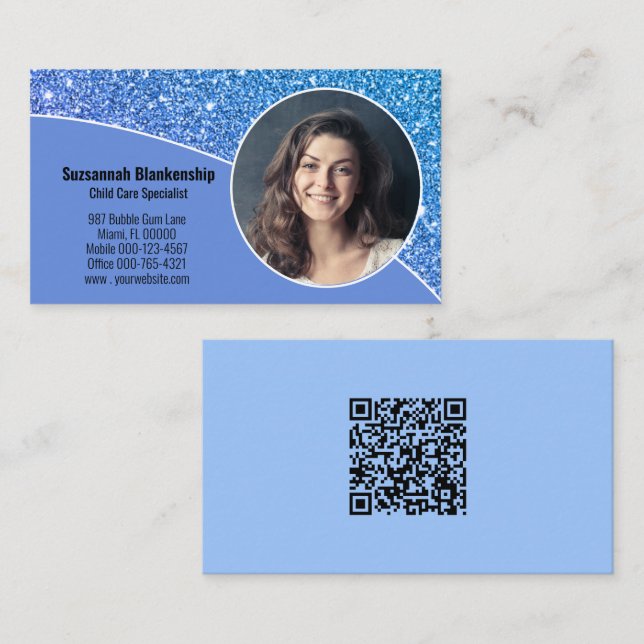 Professional Custom Photo Blue QR Code on Back Business Card (Front/Back)