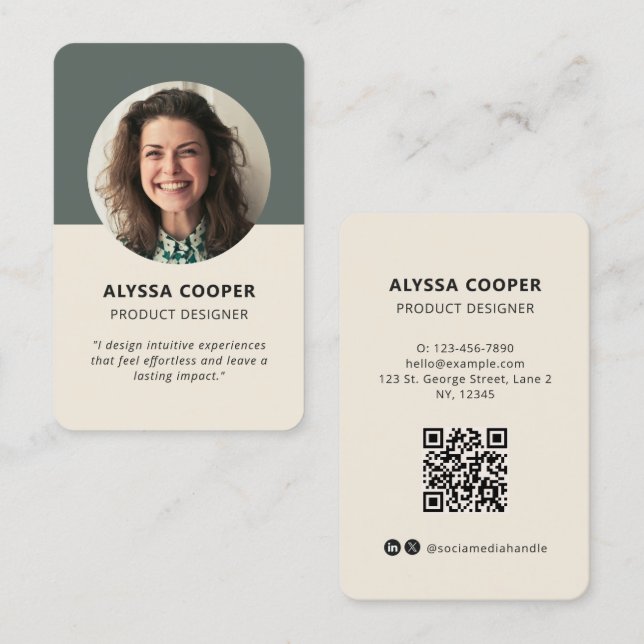 Professional Custom Photo QR Code Green Profile Business Card (Front/Back)