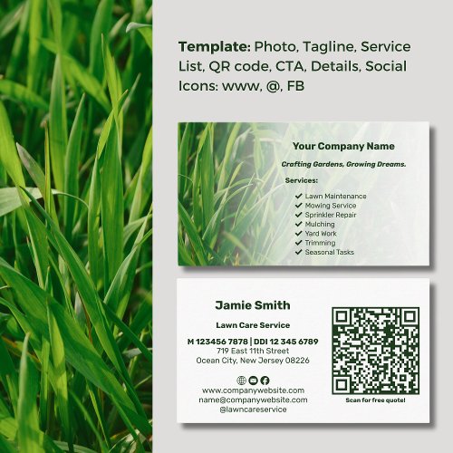 Professional Custom Photo with QR Code Landscape Business Card