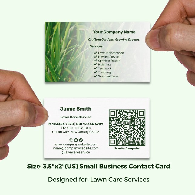 Professional Custom Photo with QR Code Landscape Business Card (Size: 3.5"x2"(US) Small Business Contact Card
Designed for: Lawn Care Services; Size 3.5x2 Inch (US))
