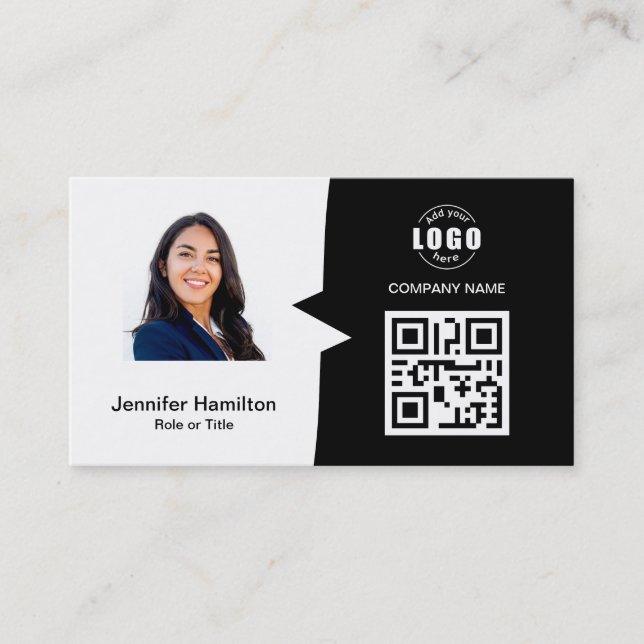 Professional Custom QRCode Photo Black & White Business Card (Front)