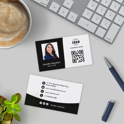 Professional Custom QRCode Photo Black  White Business Card