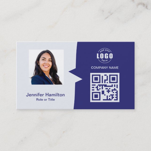Professional Custom QRCode Photo Blue Business Card (Front)