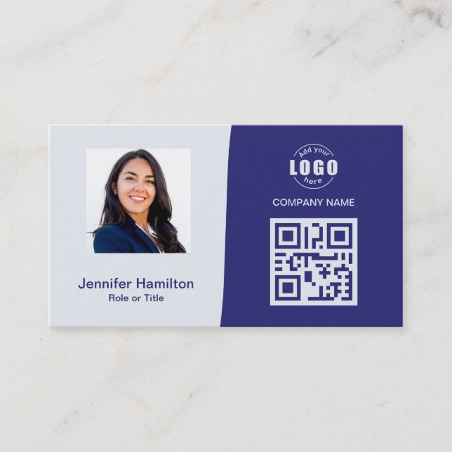 Professional Custom QRCode Photo Blue Business Card (Front)