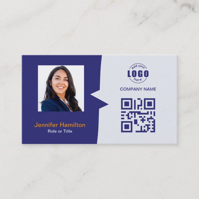 Professional Custom QRCode Photo Blue Orange Business Card (Front)