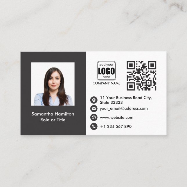 Professional Custom QRCode Photo Gray Business Card (Front)