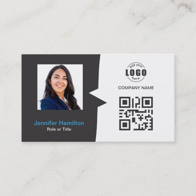 Professional Custom QRCode Photo Grey Blue Business Card (Front)