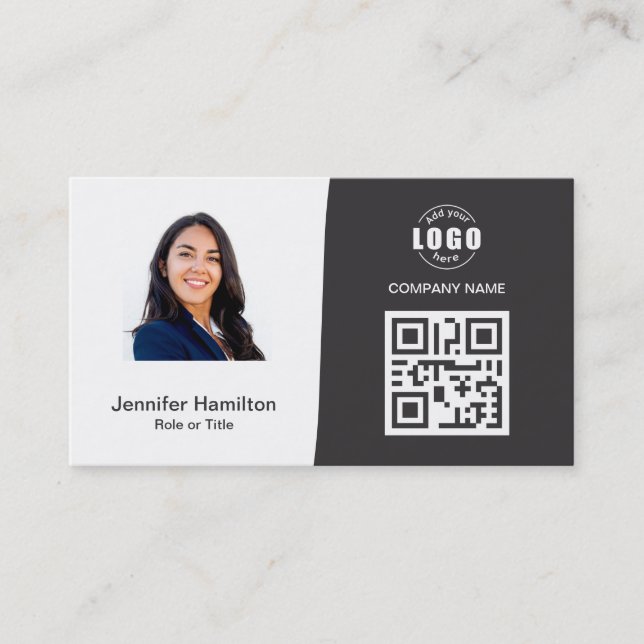 Professional Custom QRCode Photo Grey Business Card (Front)