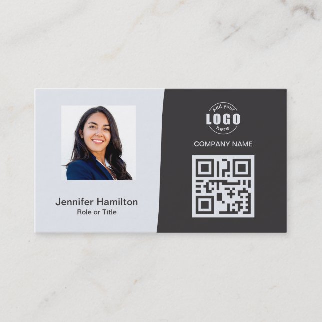 Professional Custom QRCode Photo Grey Business Card (Front)