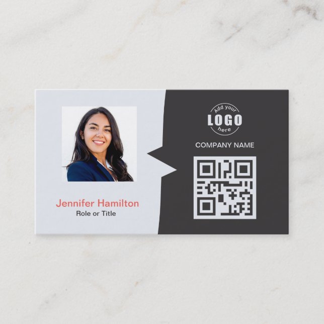 Professional Custom QRCode Photo Grey Red Business Card (Front)