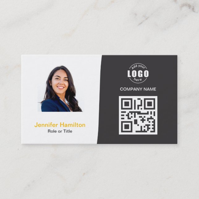 Professional Custom QRCode Photo Grey Yellow Business Card (Front)