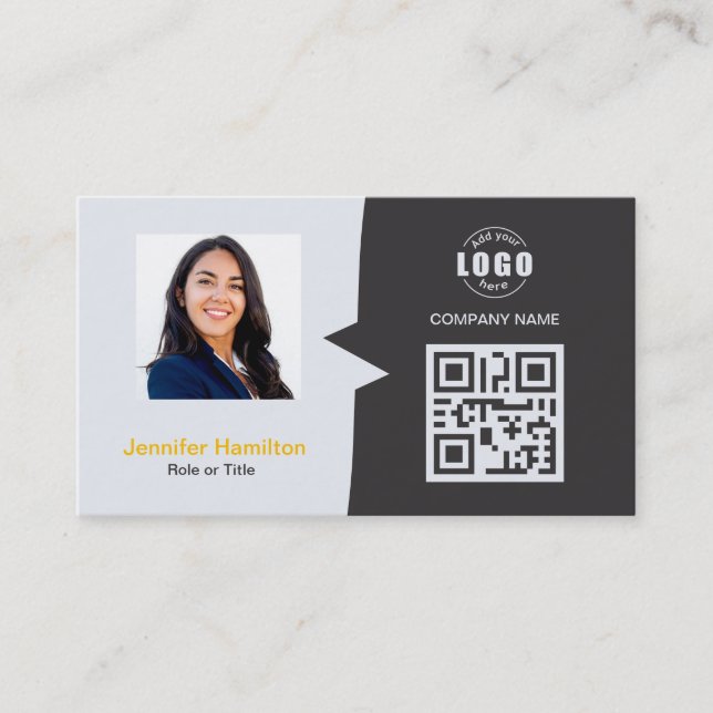 Professional Custom QRCode Photo Grey Yellow Business Card (Front)