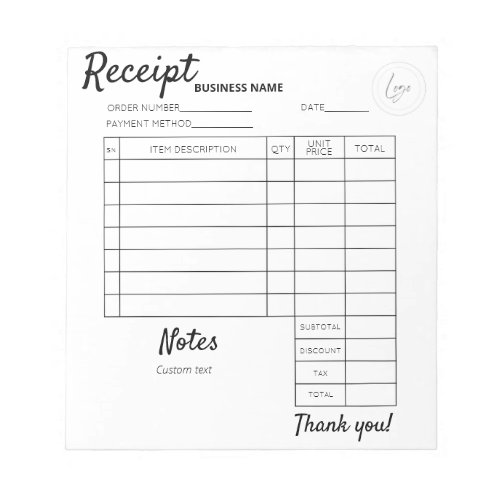 Professional Custom receipts for business Notepad
