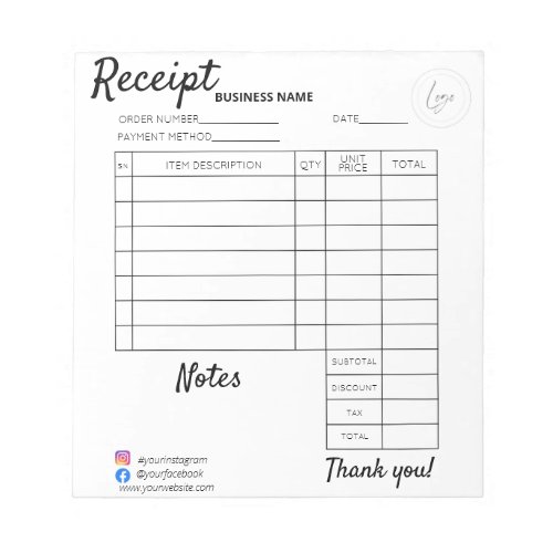 Professional Custom receipts for business  Notepad