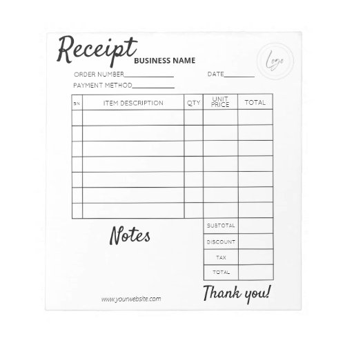 Professional Custom receipts for business Notepad