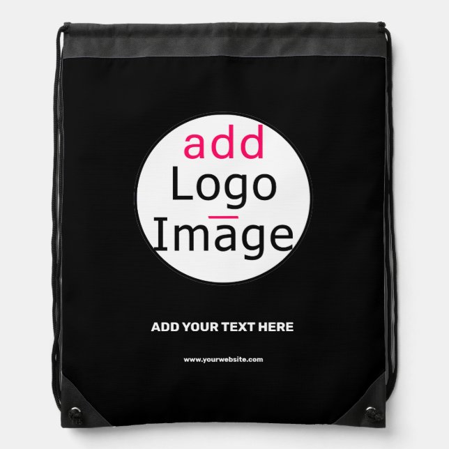 Professional Customizable Business Brand Black   Drawstring Bag (Front)
