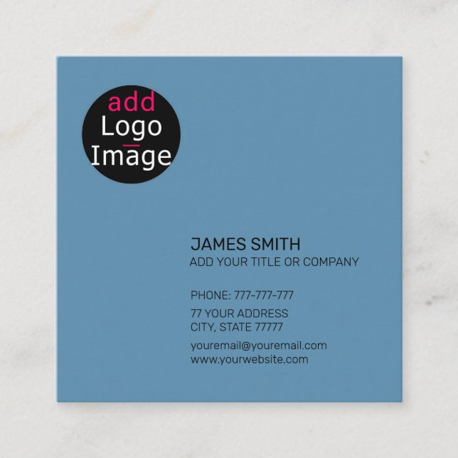 Professional Customizable Business Chic Dusty Blue Square Business Card (Front)