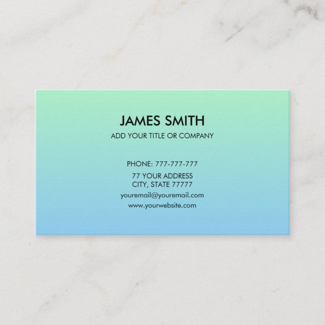 Professional Customizable Gradient Pale Green Blue Business Card (Front)