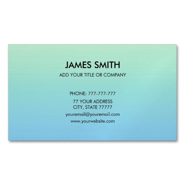 Professional Customizable Gradient Pale Green Blue Business Card Magnet (Front)