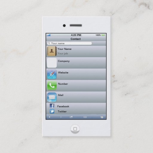 Customizable Professional Customizable White iPhone card Business Card