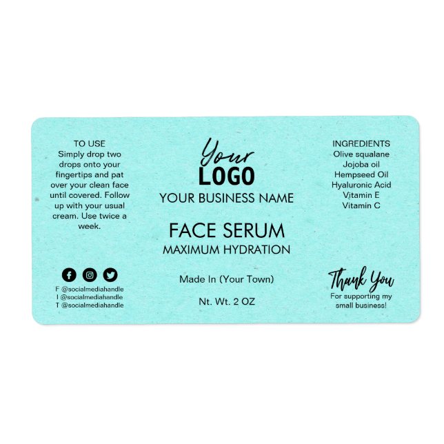 Professional Cyan Blue Face Oil Serum Label (Front)