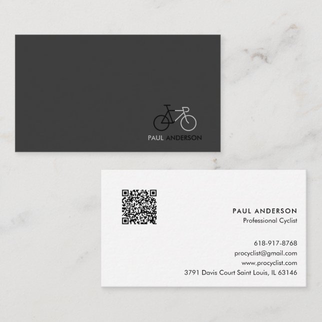 Professional Cyclist Black & White QR Code Business Card (Front/Back)
