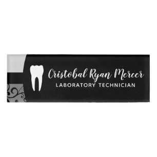professional damask dental office name tag