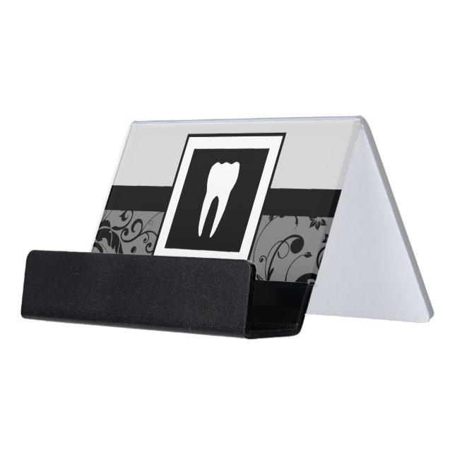 professional damask dentist office desk business card holder (Angled Front)