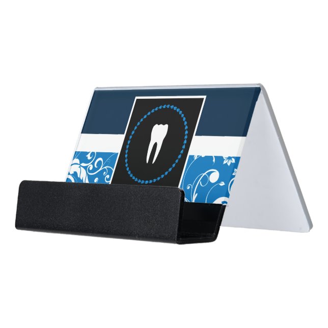 professional damask dentist office desk business card holder (Angled Front)