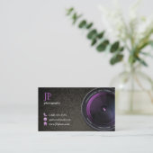 Professional Damask Photographer Camera Lens Business Card (Standing Front)
