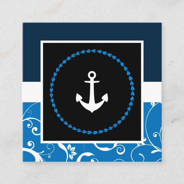 professional damask ship anchor square business card (Front)