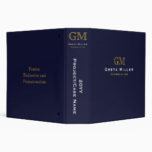 Professional Dark Blue Gold Monogram Project 3 Ring Binder