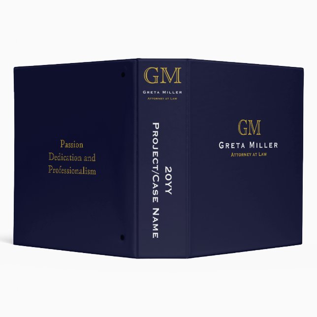 Professional Dark Blue Gold Monogram Project 3 Ring Binder (Background)