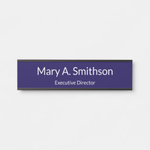 Professional Dark Blue White Name Job Title Office Door Sign