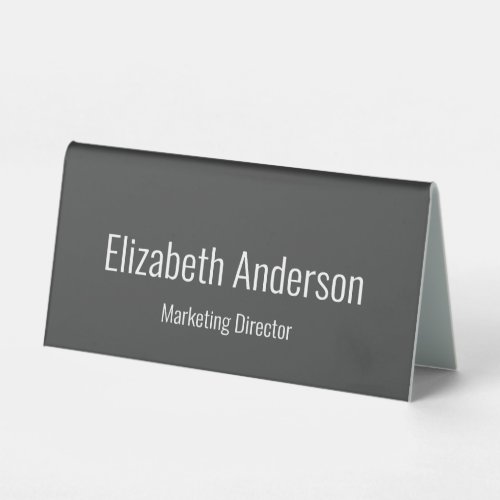 Professional Dark Gray and White Name  Title Text Table Tent Sign