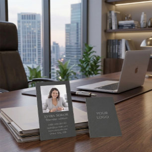 Professional Dark Gray Business Card with Photo