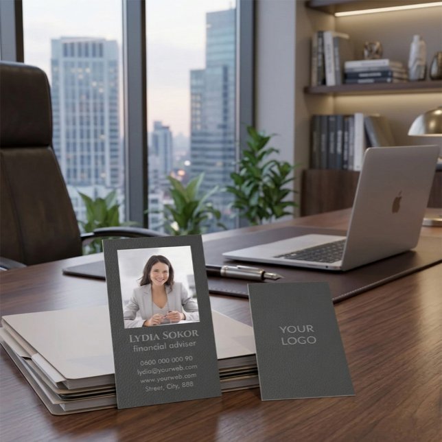 Professional Dark Gray Business Card with Photo (Creator Uploaded)