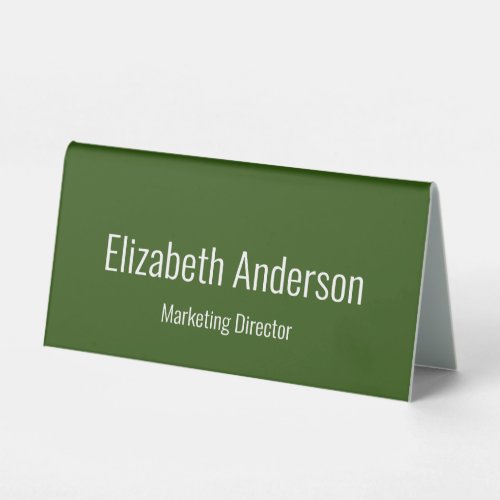 Professional Dark Green and White Name Job Title Table Tent Sign