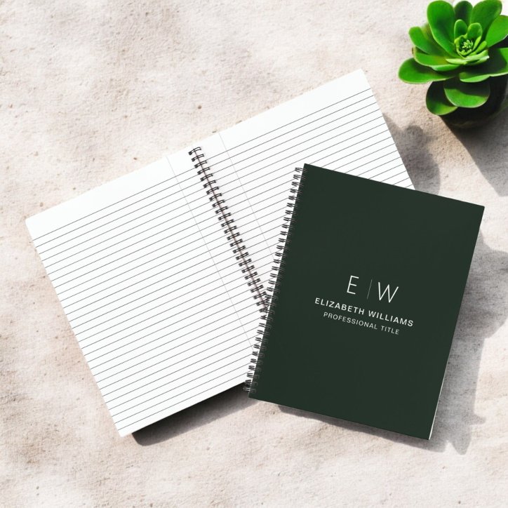 Professional Dark Green Monogram Business Initial Notebook