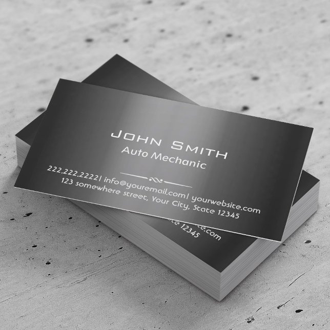 Professional Dark Grey Metal Auto Repair Mechanic  Business Card (Creator Uploaded)